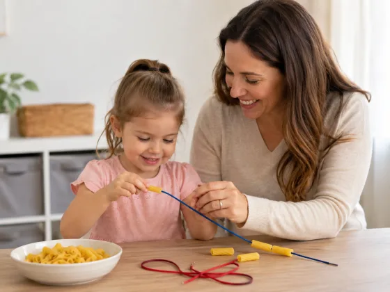 Step 3 of Threading Pasta Necklaces
