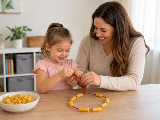 Step 5 of Threading Pasta Necklaces