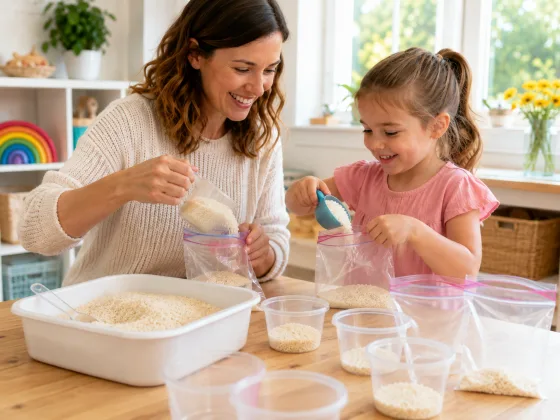 Step 1 of Rainbow Rice Sensory Tray