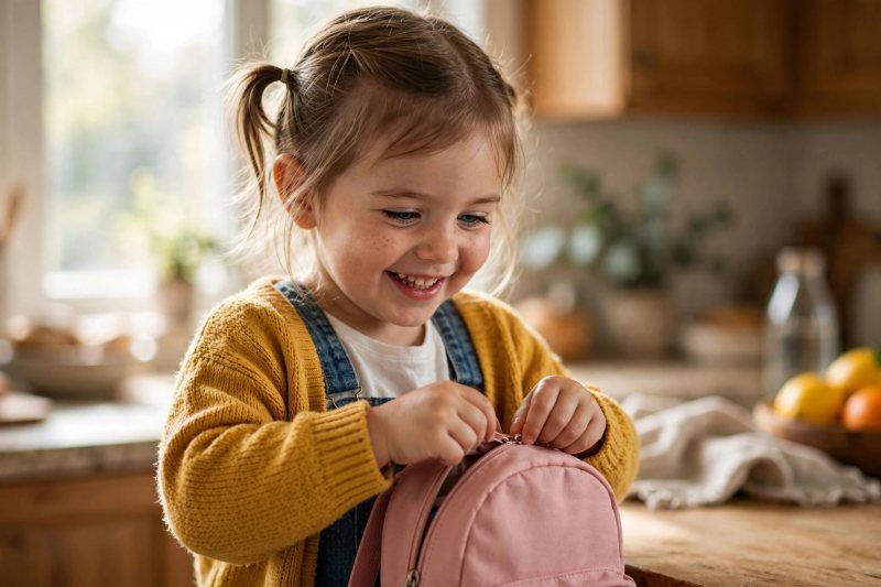 Bright, cheerful cover illustration for the kindergarten readiness checklist article, showing a child ready for school with classroom-themed details.