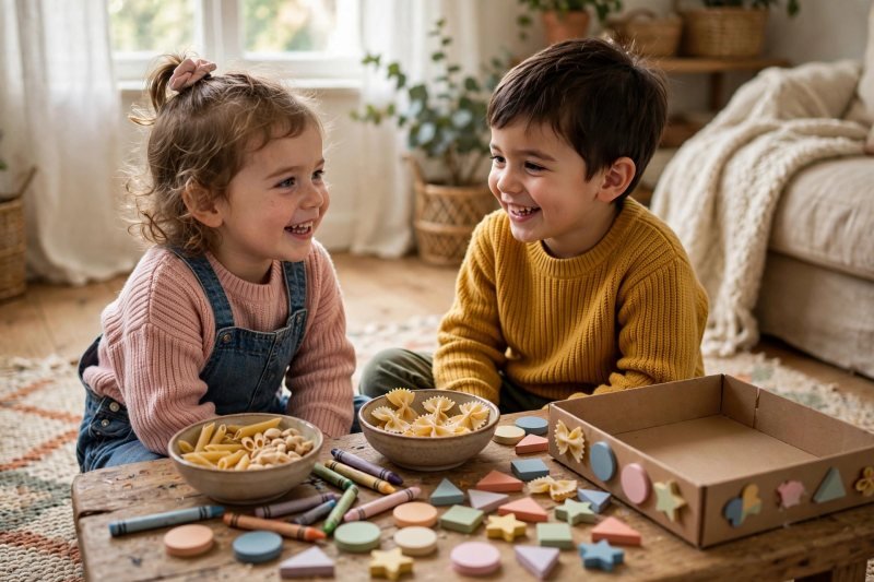A preschooler enjoying play-based learning activities at home