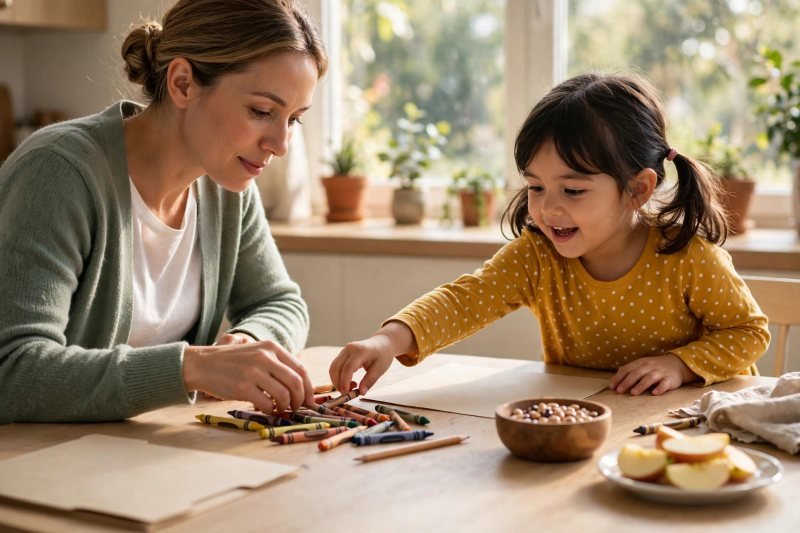 Preschooler counting rows of stars on a printable counting sheet