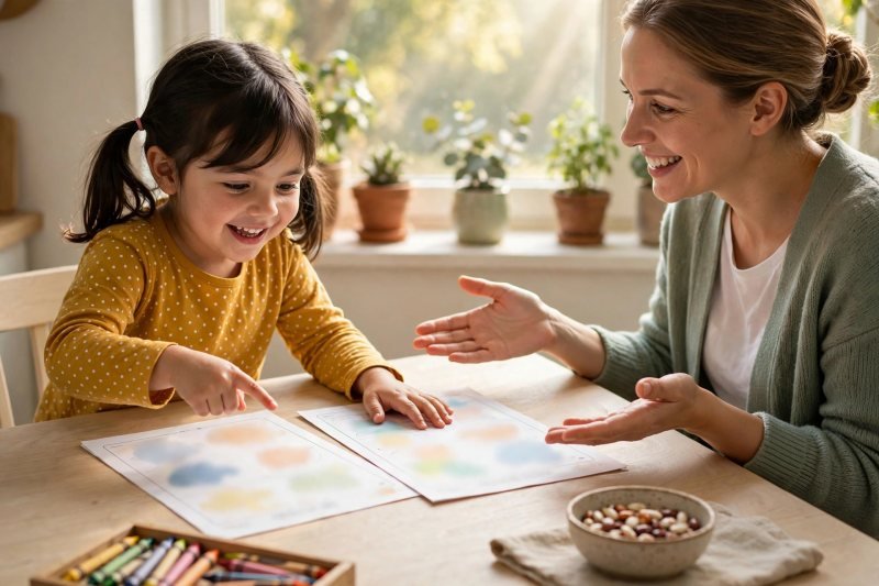Child choosing which worksheet to do next from the folder